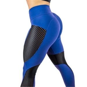 Women's Blue and Black High-Waist Leggings